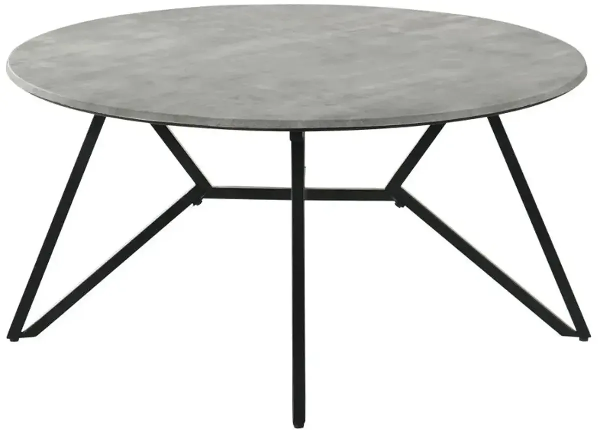 Hadi Round Coffee Table with Hairpin Legs Cement and Gunmetal