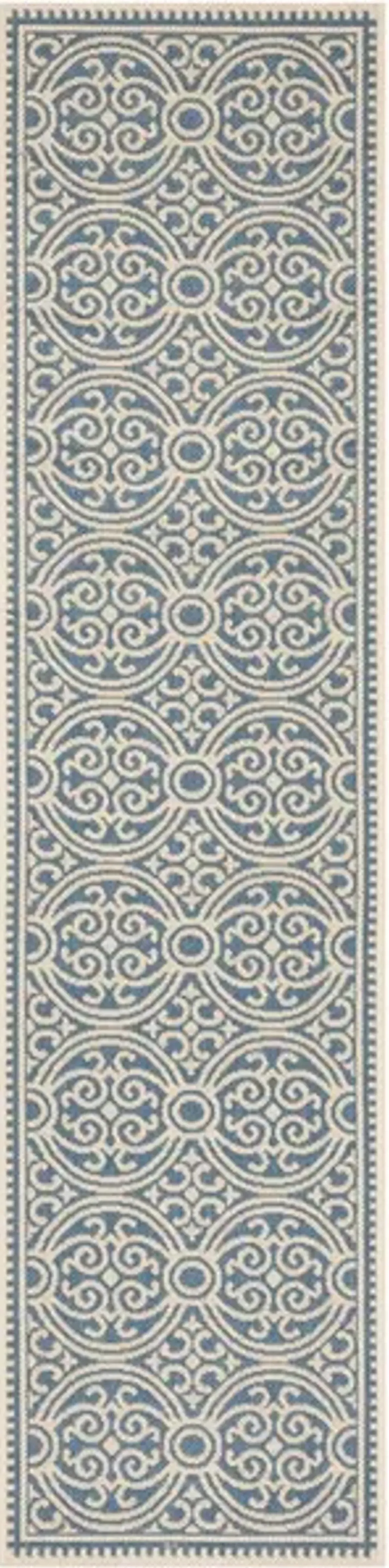 LINDEN 134 Collection LND134N-28 Cream / Blue 2'-2" X 8'