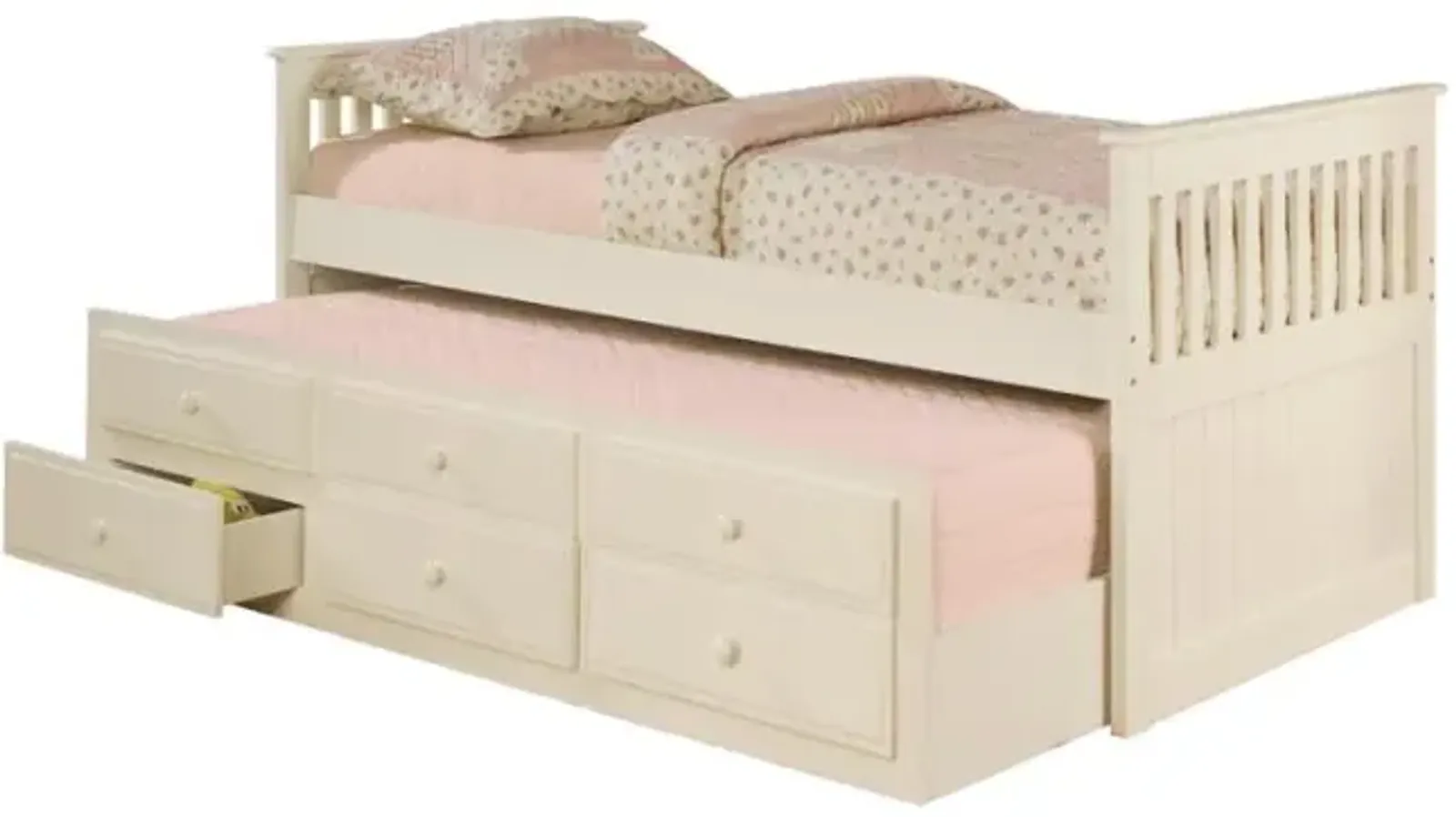 Rochford Twin Captain's Bed with Storage Trundle White