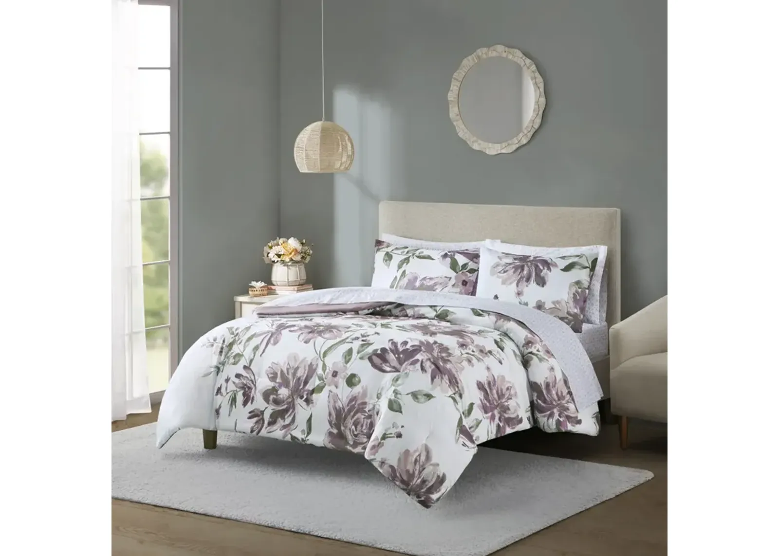 Madison Park Essentials Alice Mauve Floral Comforter Set with Bed Sheets