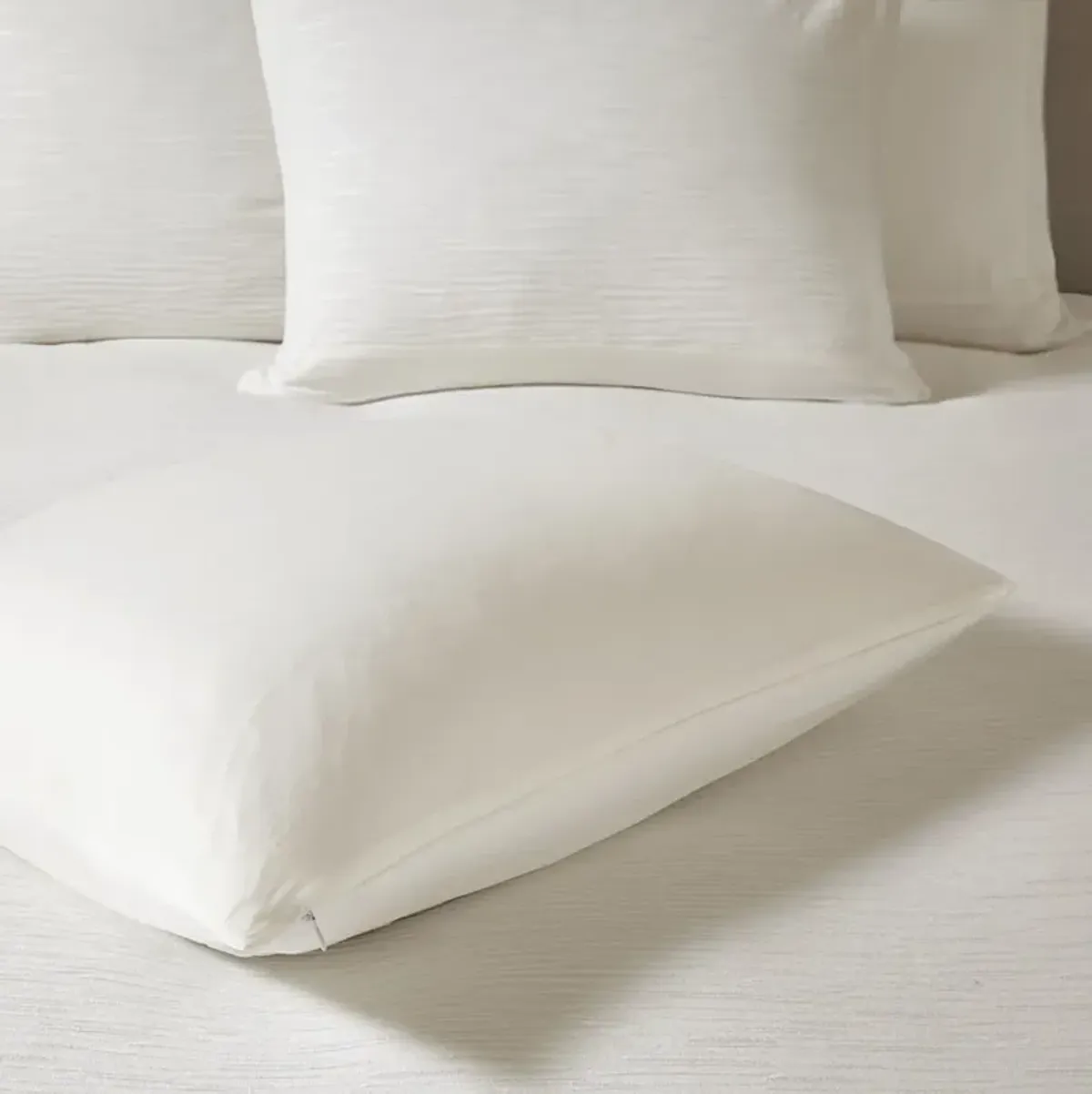 N Natori Hanae White Cotton Blend Yarn Dyed 3 Piece Duvet Cover Set