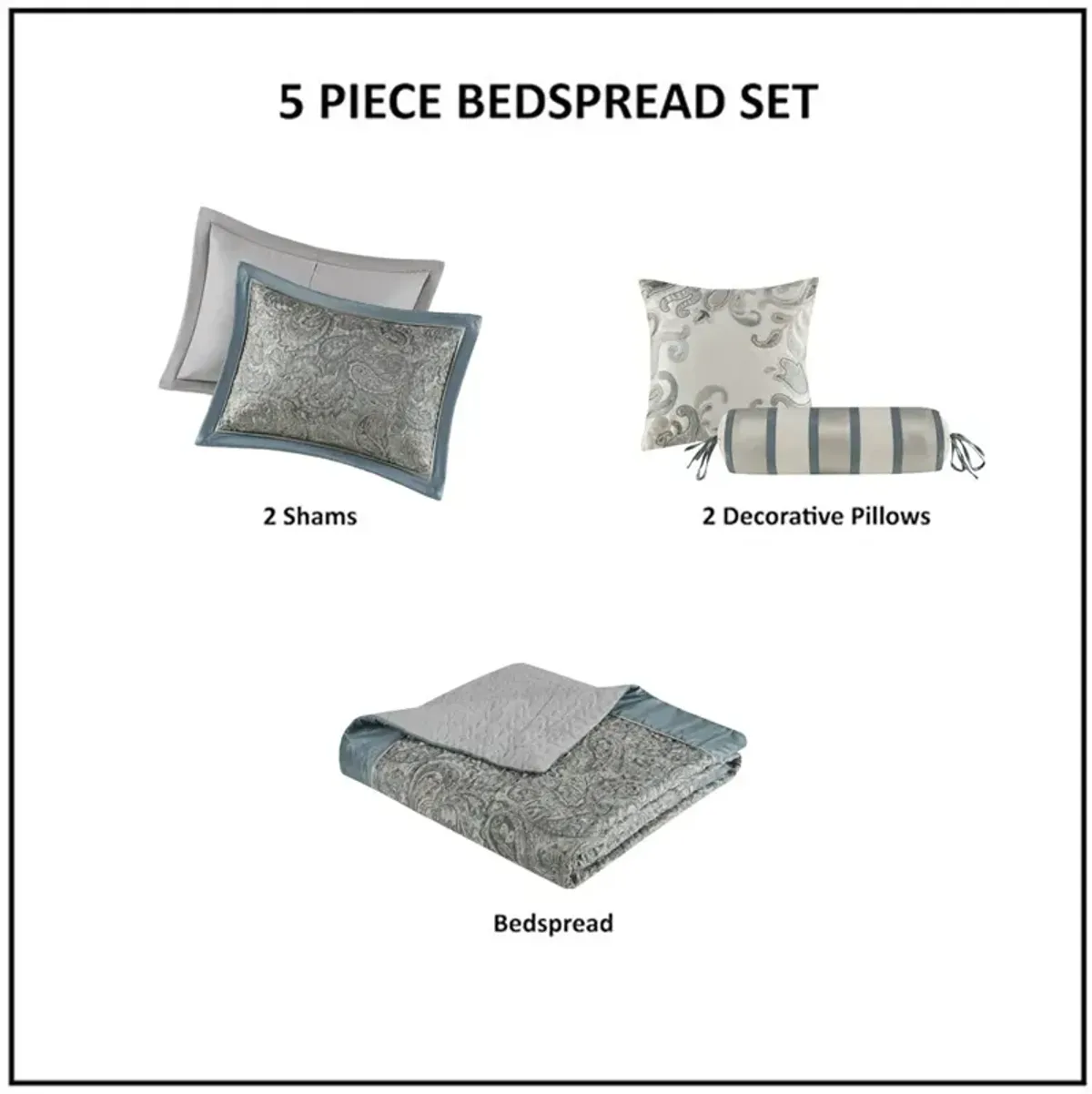 Aubrey 5 Piece Jacquard Bedspread Set with Throw Pillows