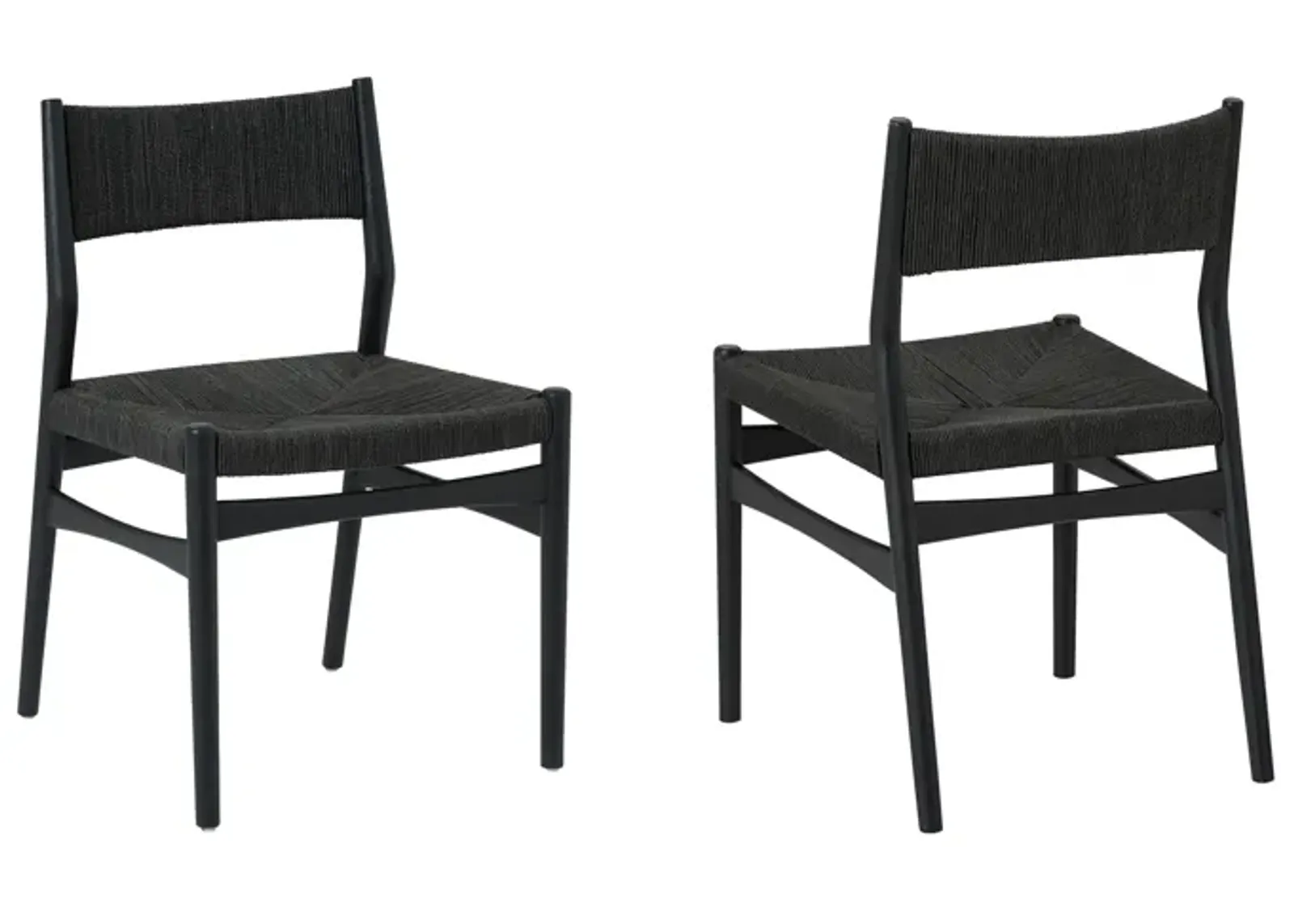 Erie Black Woven Paper Cord and Wood Dining Chairs - Set of 2