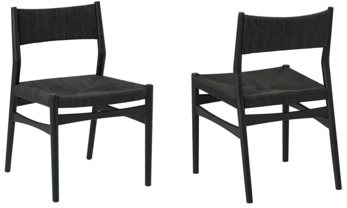 Erie Black Woven Paper Cord and Wood Dining Chairs - Set of 2