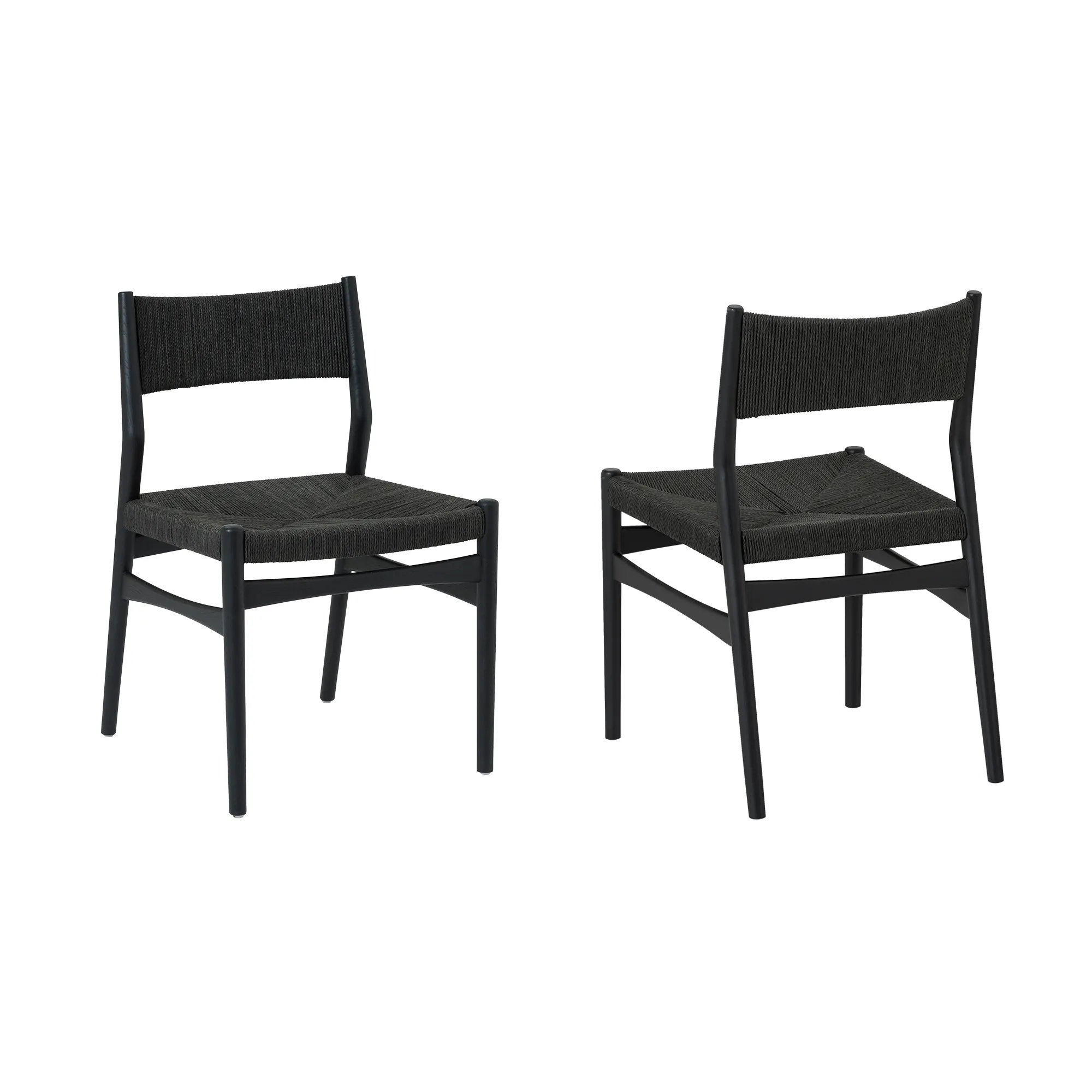 Erie Black Woven Paper Cord and Wood Dining Chairs - Set of 2