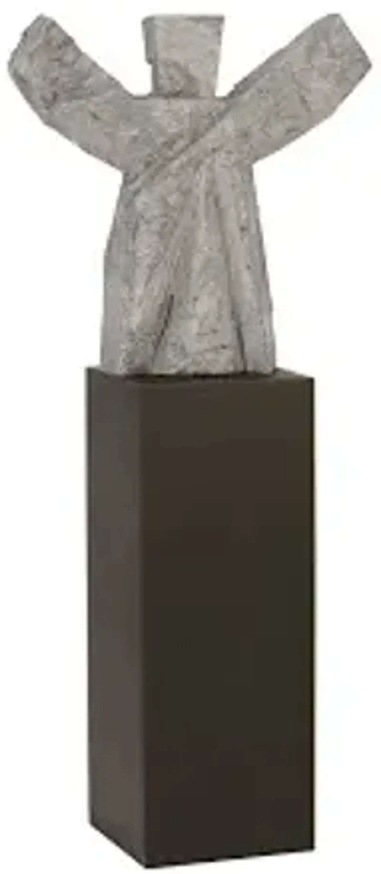 tai chi winner sculpture on pedestal, gray stone/black