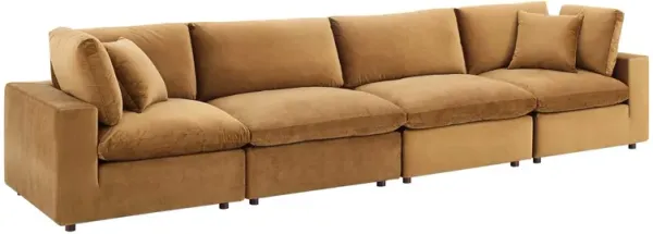 Commix Down Filled Overstuffed Performance Velvet 4-Seater Sofa