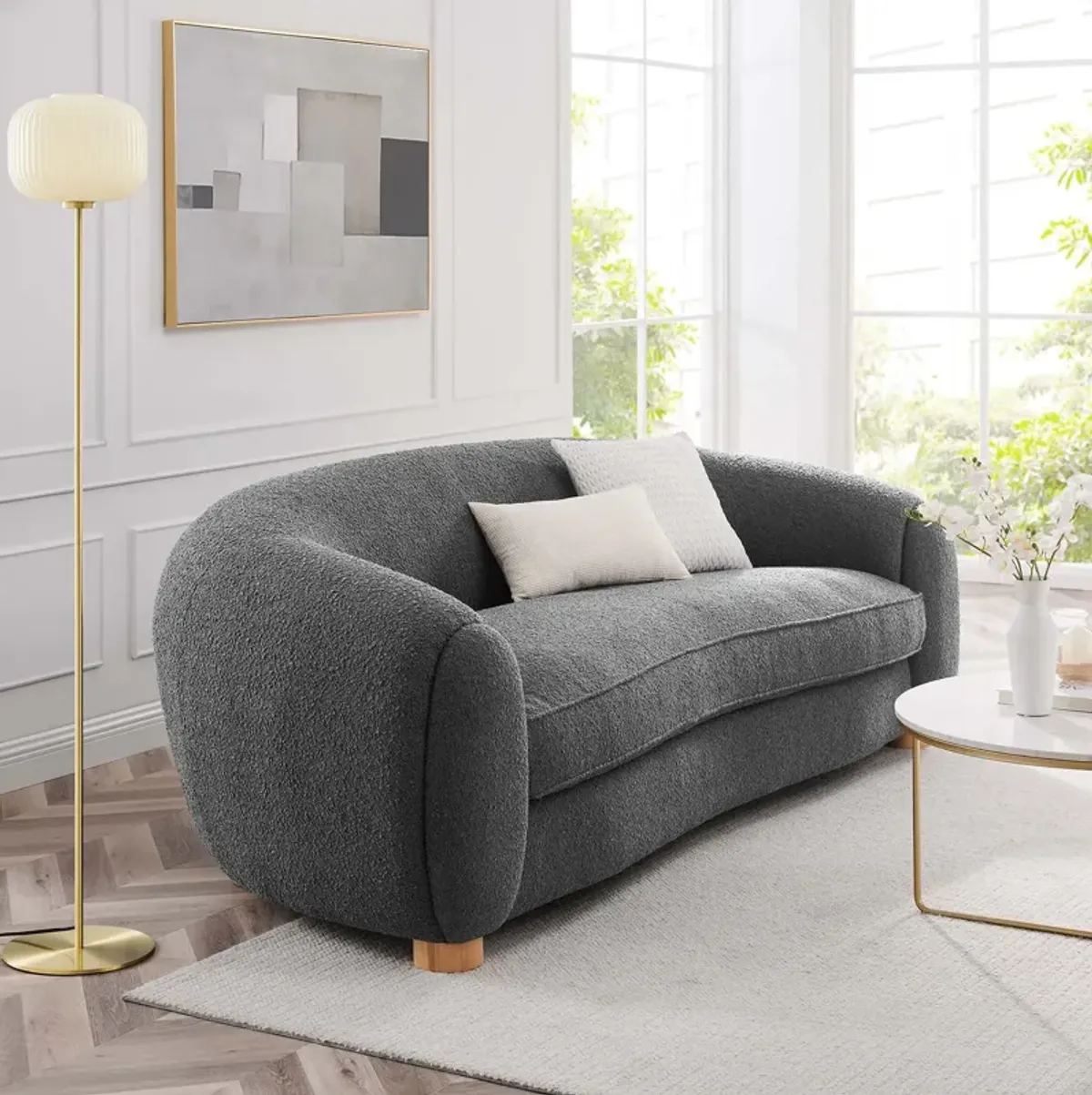 Abundant Boucle Upholstered Fabric Sofa