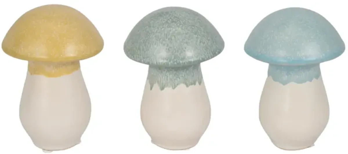 S/3,  5" Colorful Top Mushrooms, Multi