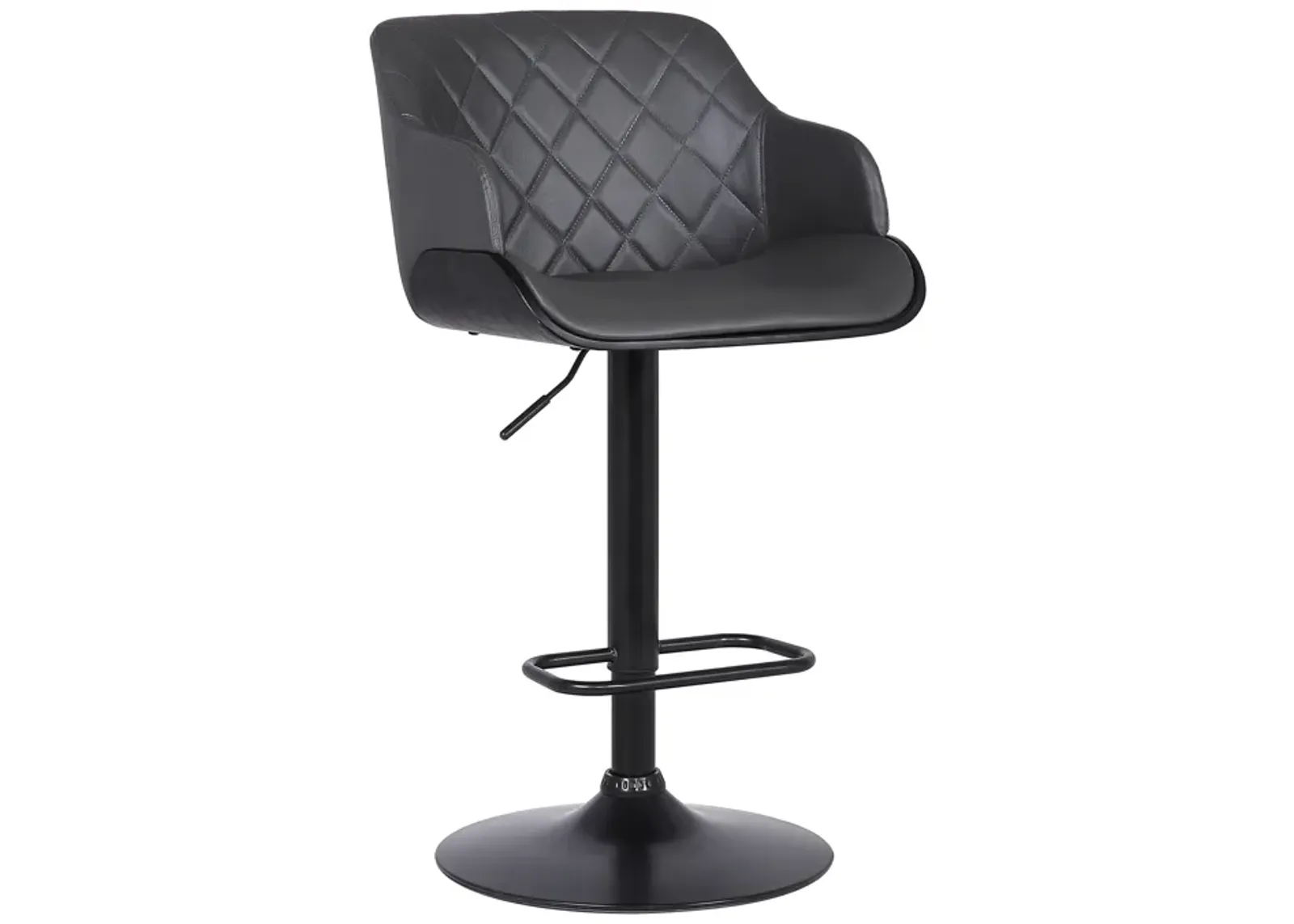 Toby Grey Faux Leather Adjustable Height Swivel Black Wood and Metal Bar Stool