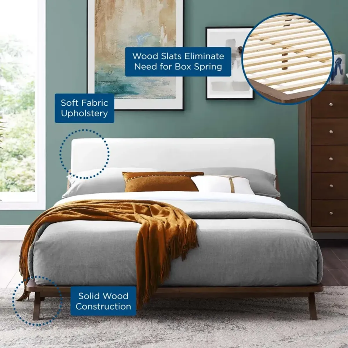 Luella Queen Upholstered Fabric Platform Bed