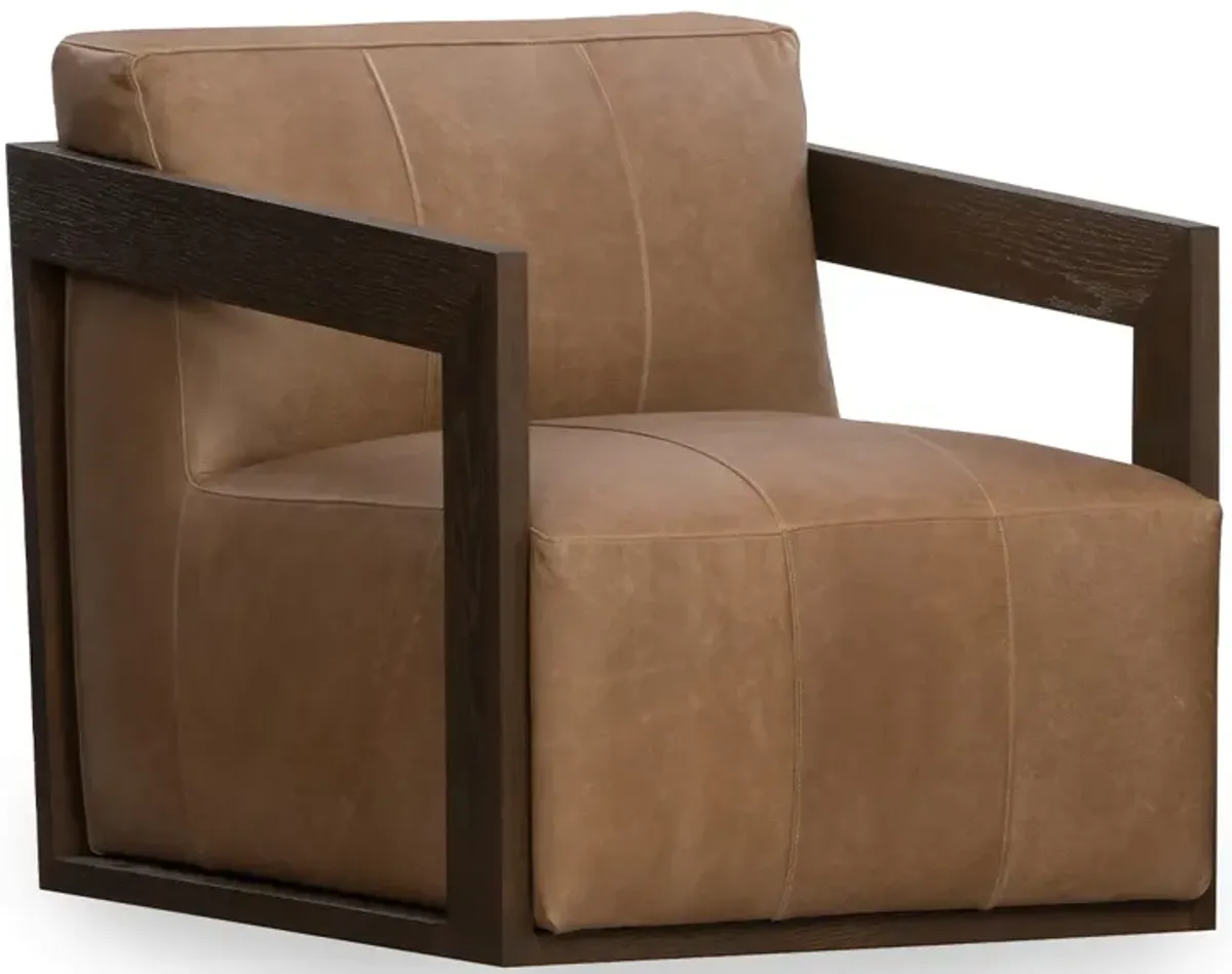 Joseph Swivel Leather Accent Chair in Medium Brown