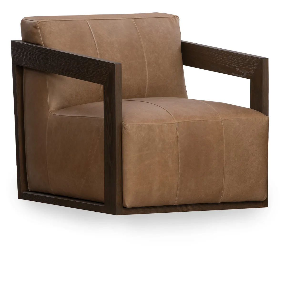 Joseph Swivel Leather Accent Chair in Medium Brown