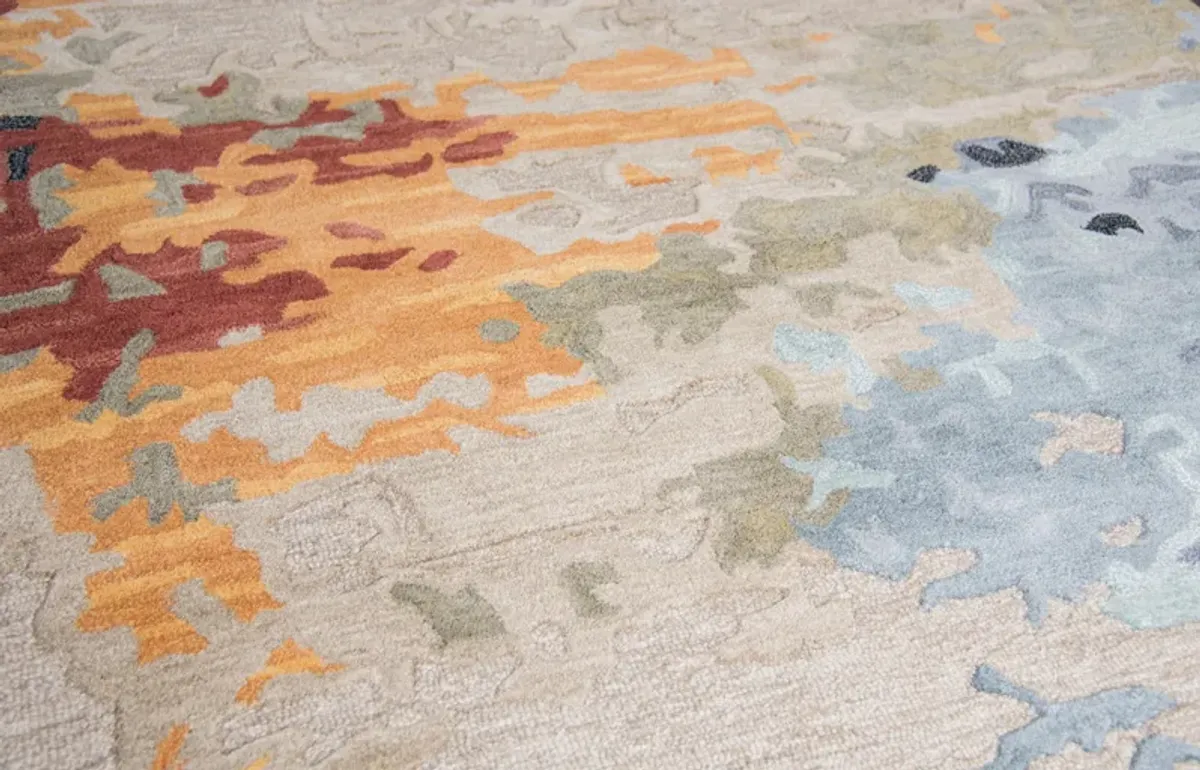 Mod Tan/Multi Abstract Wool/Tencel 2'6" x 8' Runner Rug