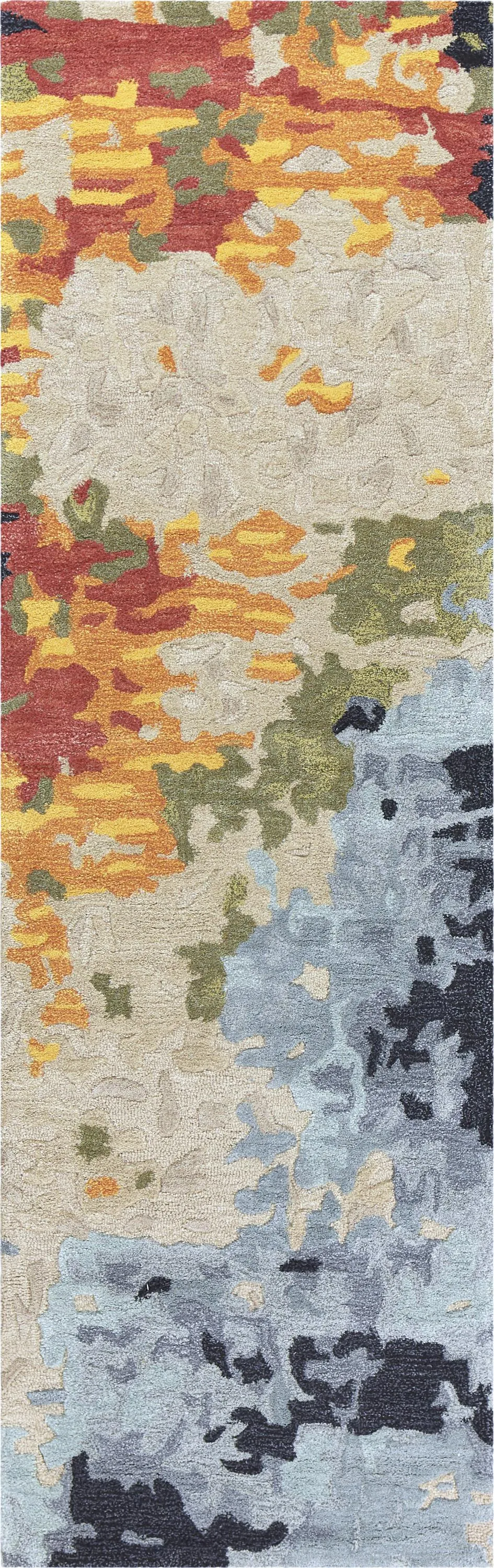 Mod Tan/Multi Abstract Wool/Tencel 2'6" x 8' Runner Rug