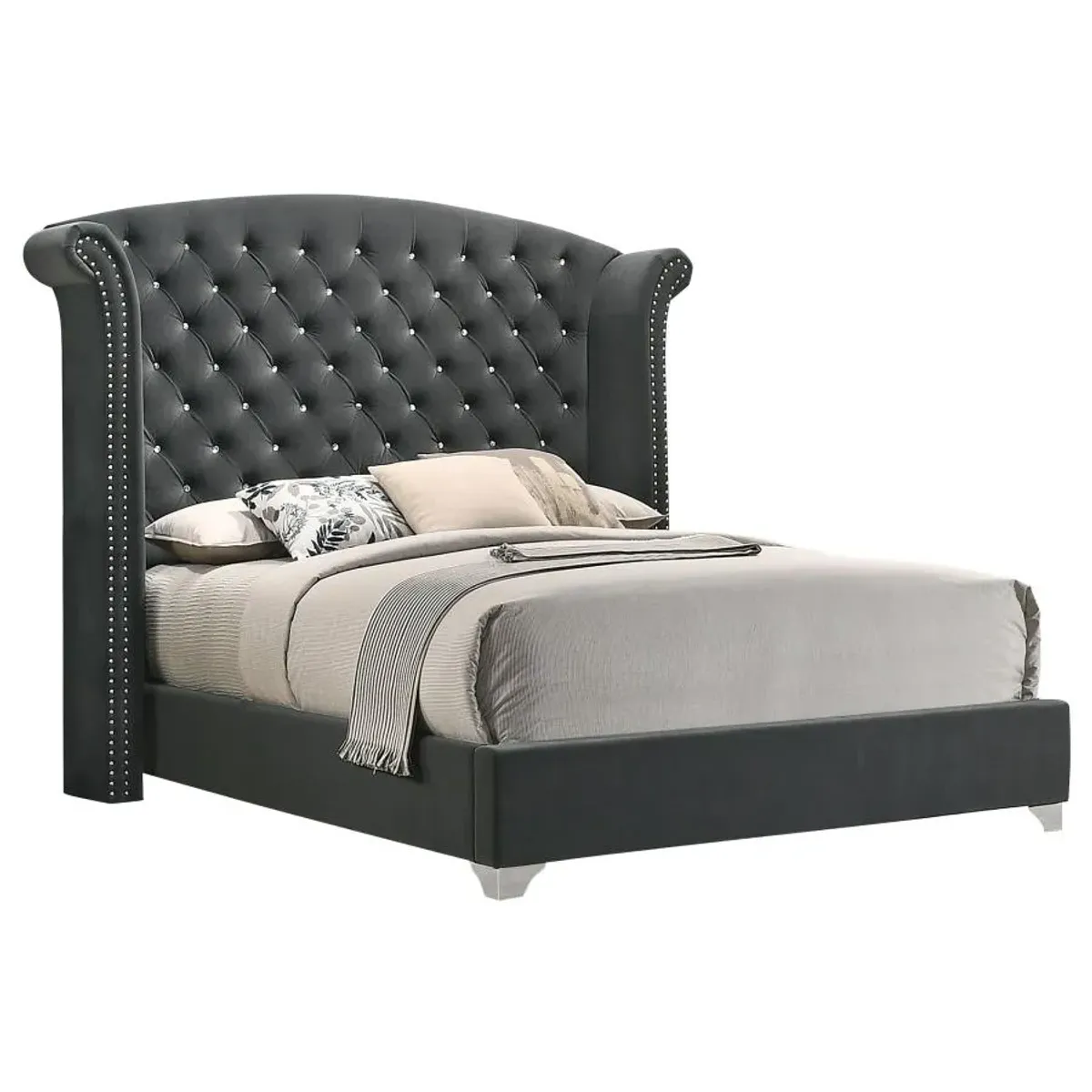 Melody Queen Wingback Upholstered Bed Grey