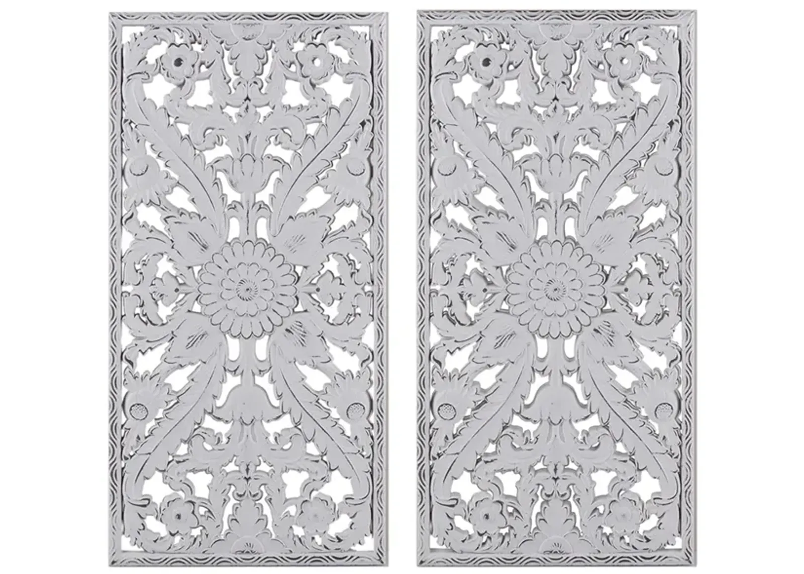 Madison Park Botanical Panel White Distressed Carved Wood 2-piece Wall Decor Set