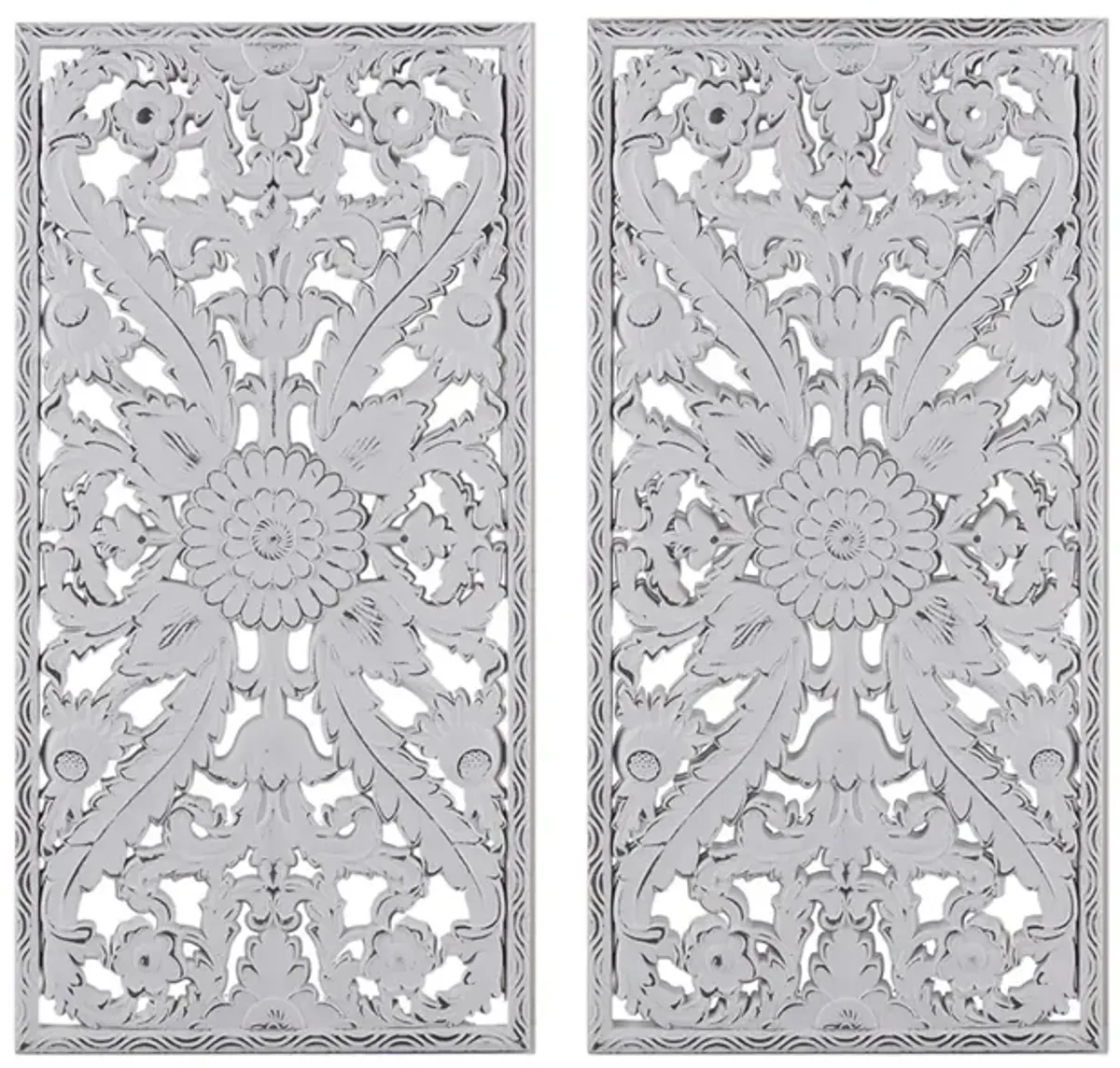 Madison Park Botanical Panel White Distressed Carved Wood 2-piece Wall Decor Set