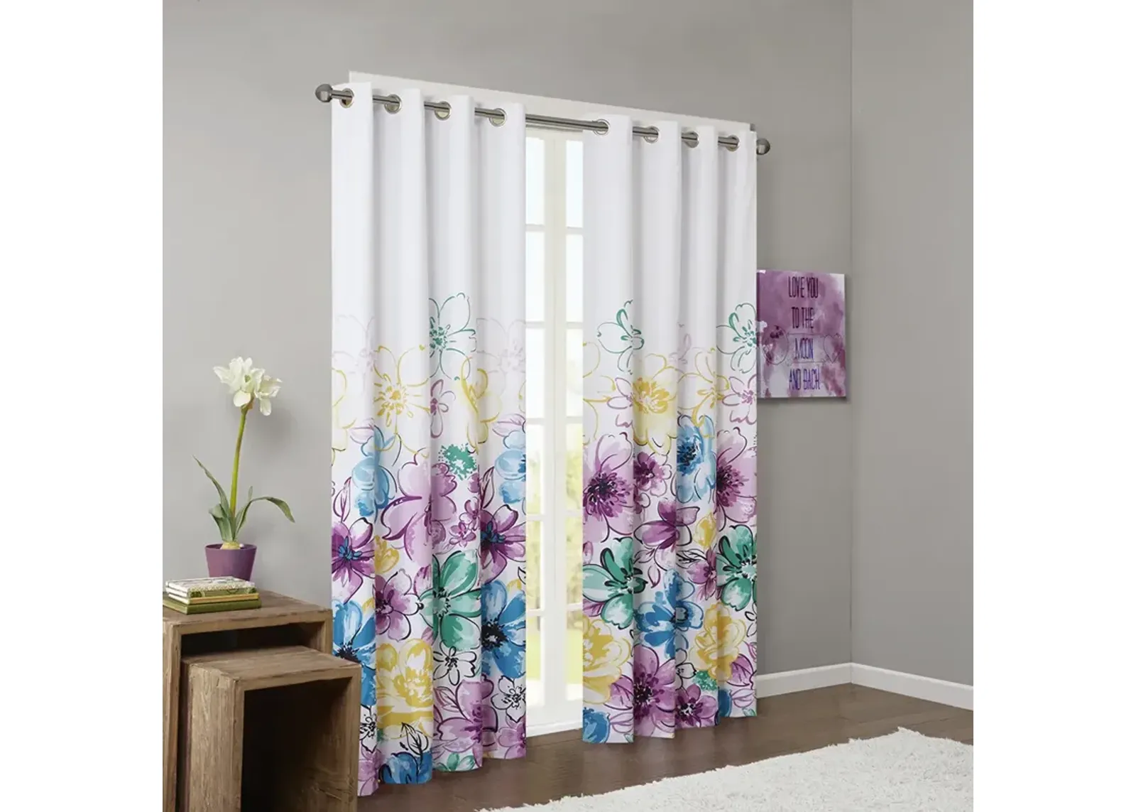 Intelligent Design Olivia Blue Printed Total Blackout Curtain Panel