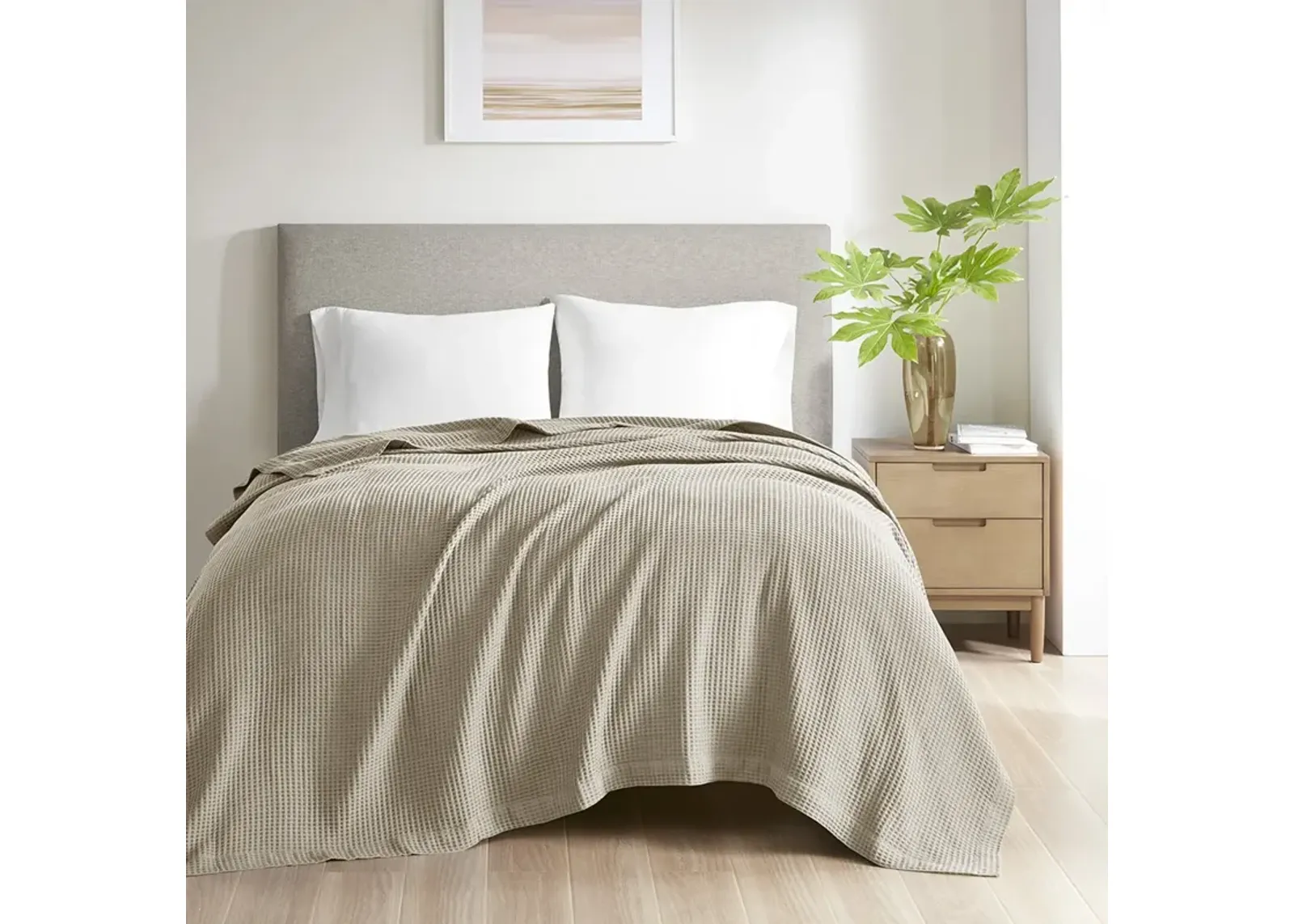 Beautyrest Cotton Waffle Weave Khaki Cotton Blanket