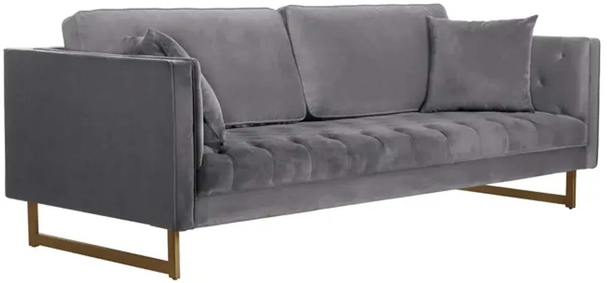 Lenox Gray Velvet Modern Sofa with Brass Legs