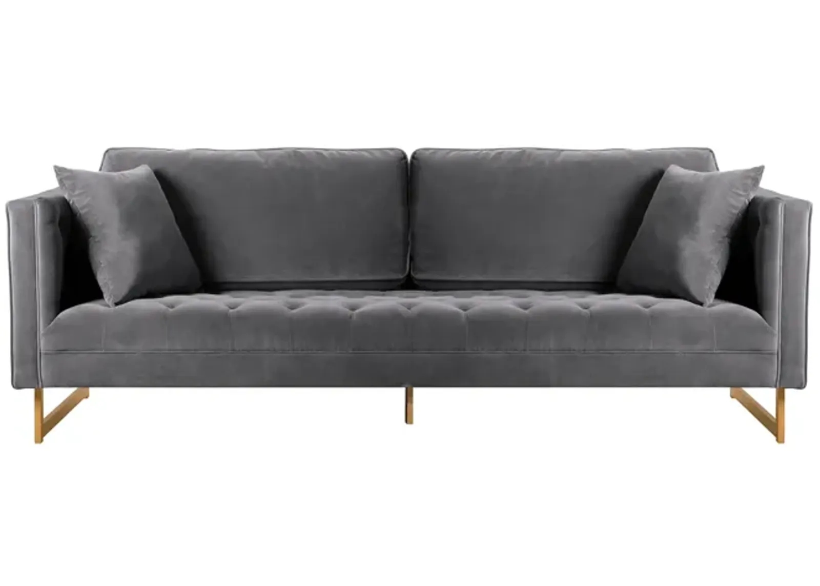 Lenox Gray Velvet Modern Sofa with Brass Legs