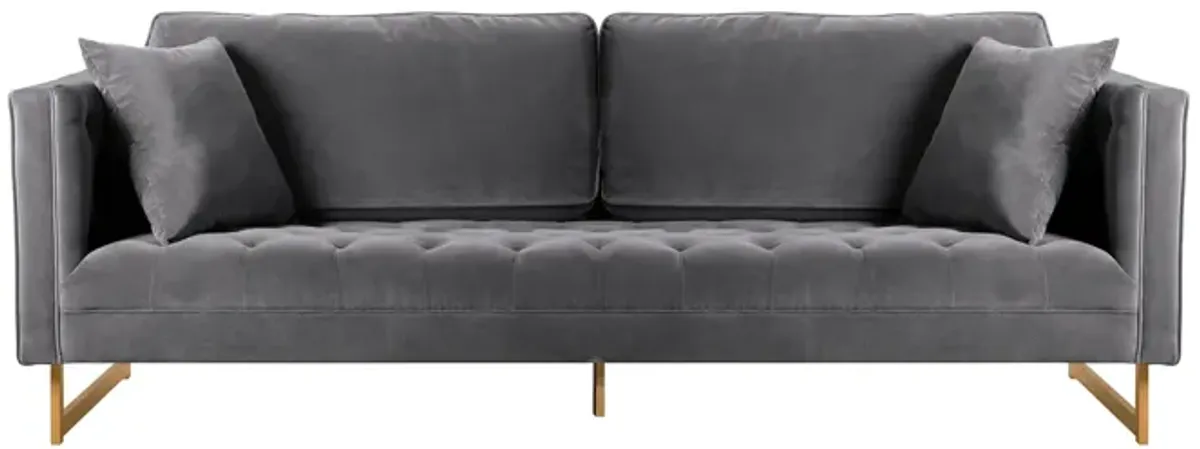 Lenox Gray Velvet Modern Sofa with Brass Legs