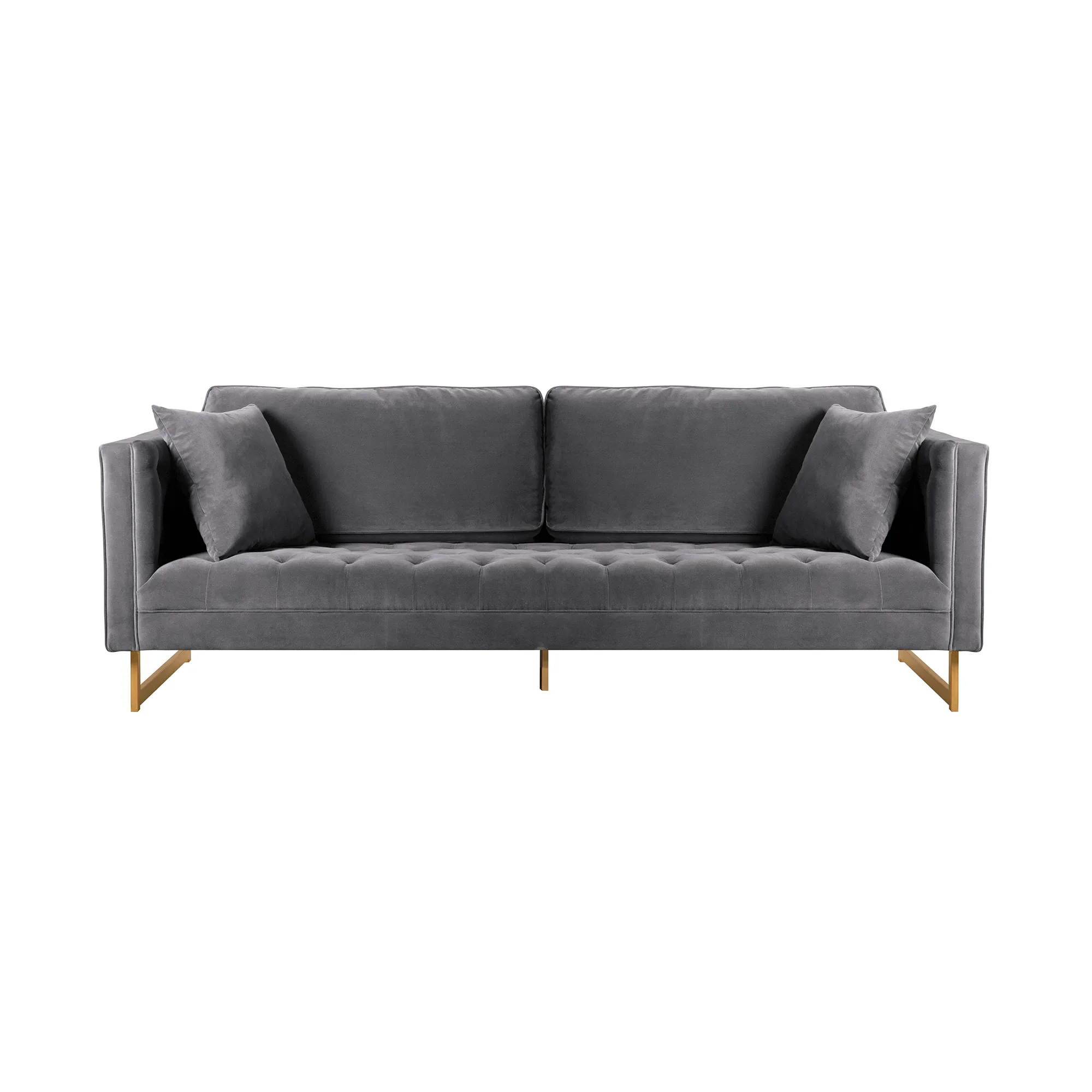 Lenox Gray Velvet Modern Sofa with Brass Legs