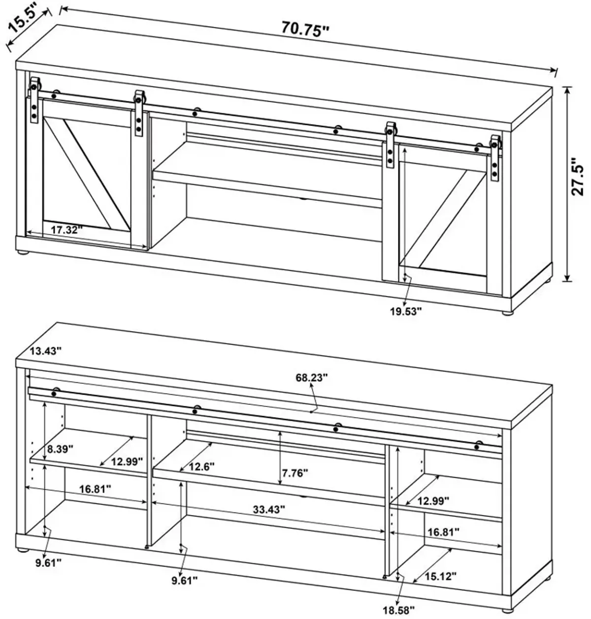 Brockton 71-inch 3-shelf Sliding Doors TV Console Grey Driftwood