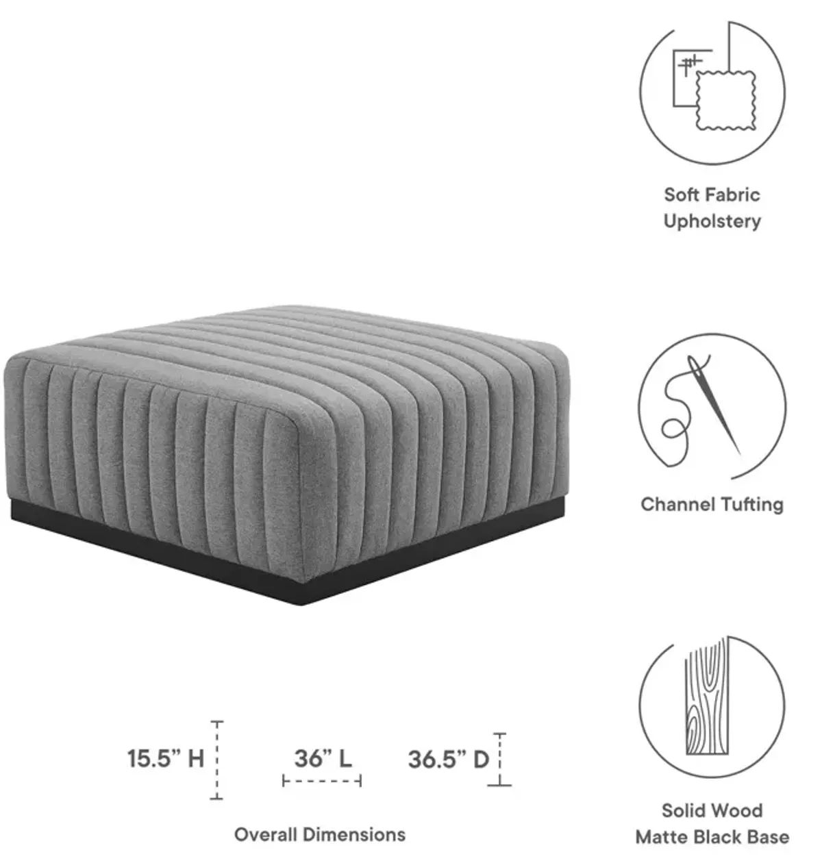 Conjure Channel Tufted Upholstered Fabric Ottoman