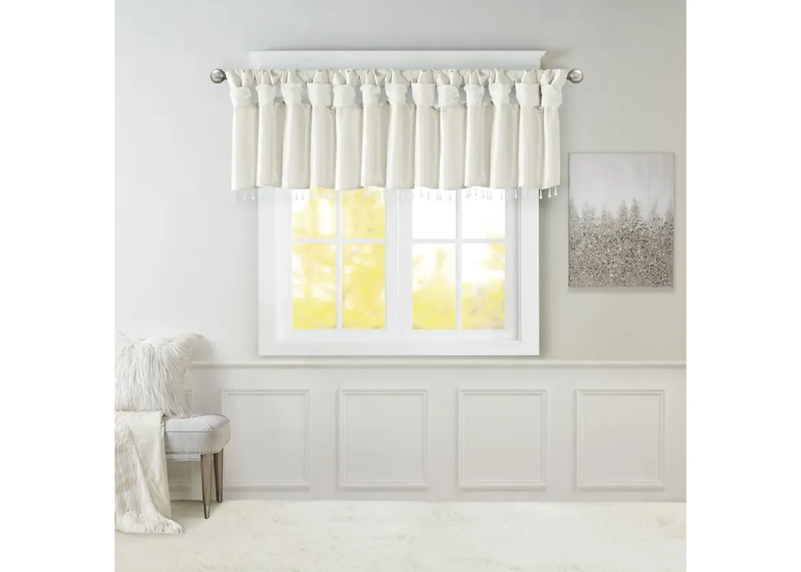 Madison Park Emilia White Lightweight Faux Silk Valance With Beads