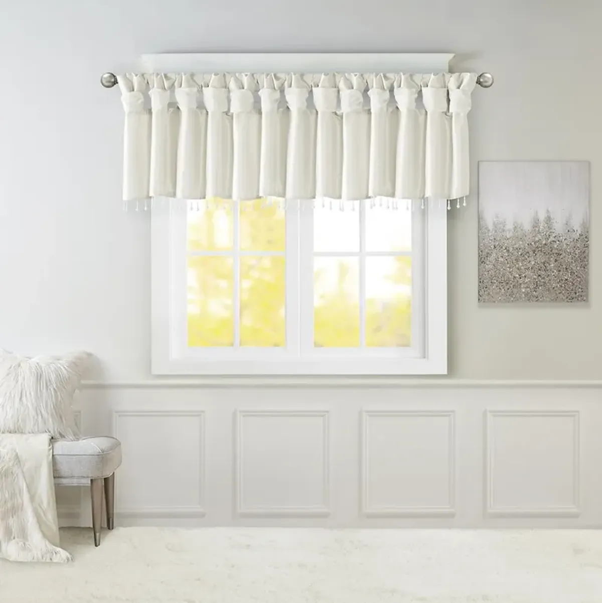 Madison Park Emilia White Lightweight Faux Silk Valance With Beads