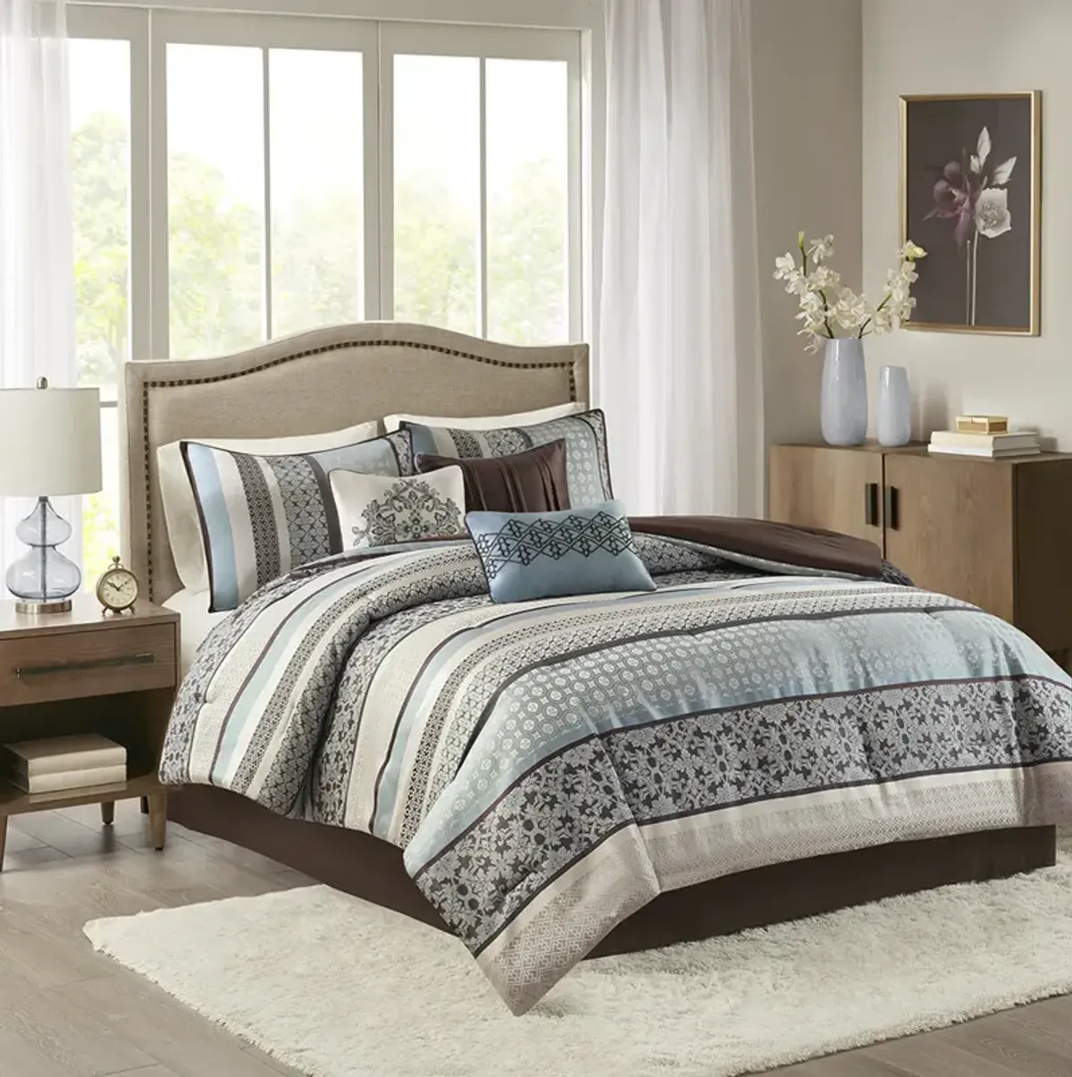 Madison Park Princeton Blue 7 Piece Comforter Set