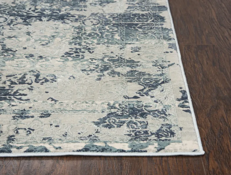 Chelsea Gray/Teal Abstract Polyester 2'7" x 9'6" Runner Rug