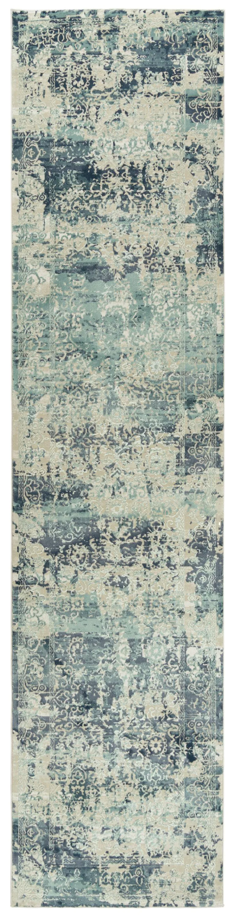 Chelsea Gray/Teal Abstract Polyester 2'7" x 9'6" Runner Rug