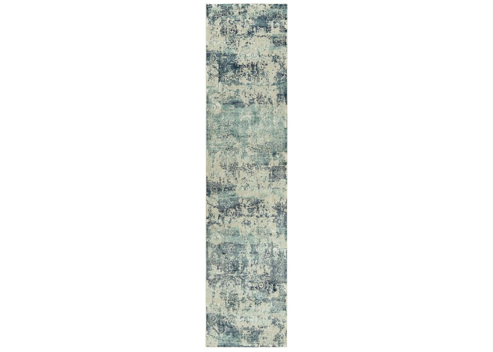 Chelsea Gray/Teal Abstract Polyester 2'7" x 9'6" Runner Rug