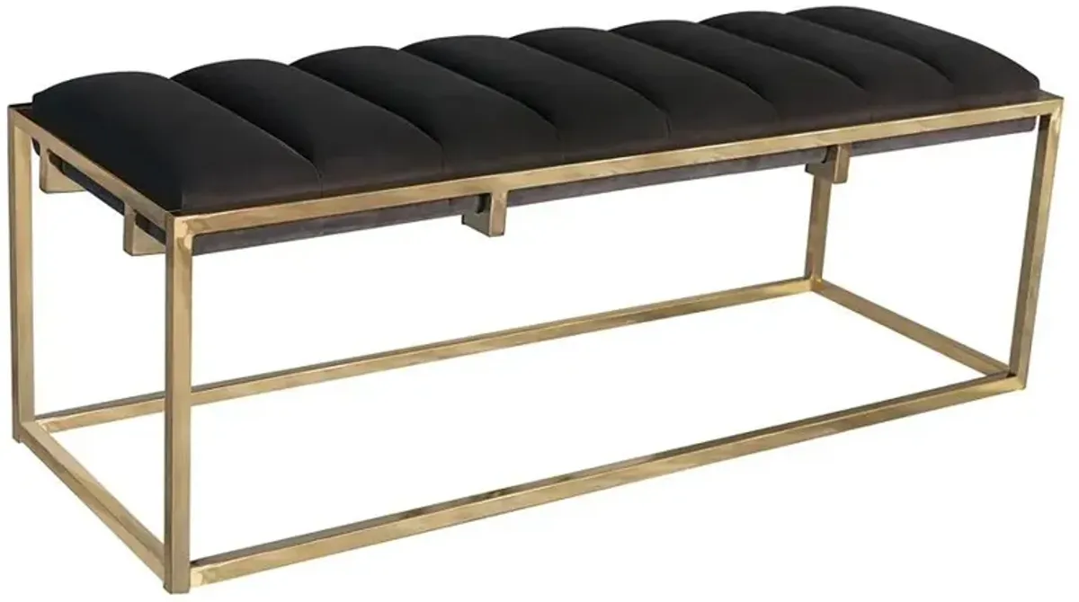 Lorena Tufted Cushion Bench Dark Grey and Gold