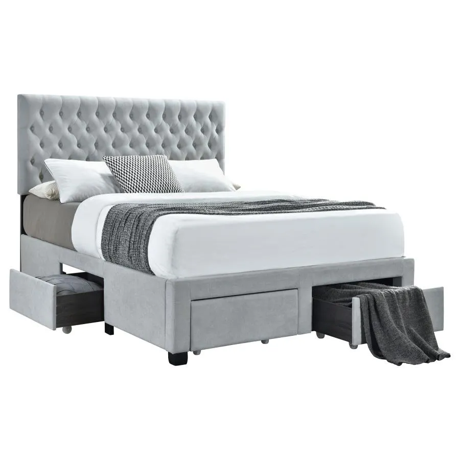 Soledad Full 4-drawer Button Tufted Storage Bed Light Grey