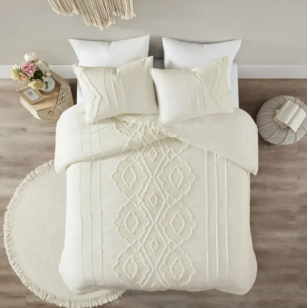 Madison Park Margot Off-White 3 Piece Cotton Comforter Set