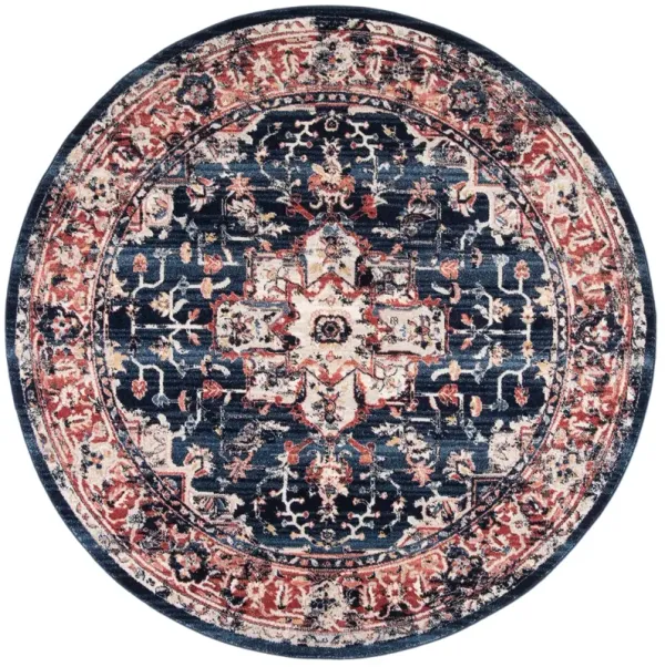 CHARLESTON 411 NAVY  4' x 4' Round Round Rug