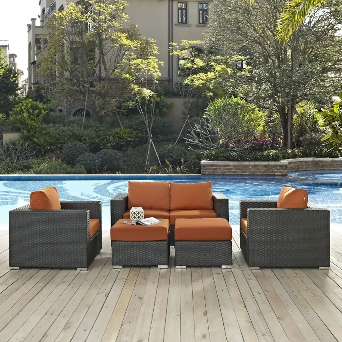 Sojourn 5 Piece Outdoor Patio Sunbrella® Sectional Set