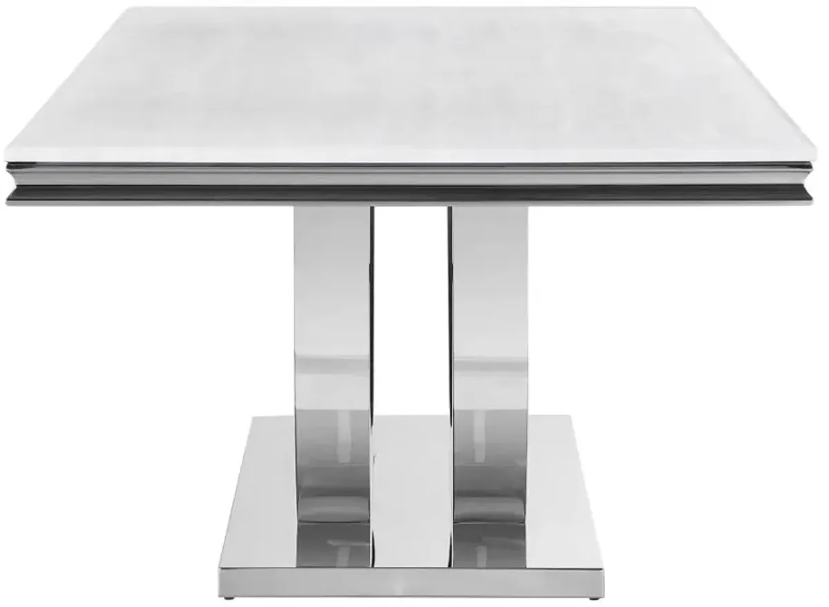 Kerwin Rectangle Faux Marble Top Dining Table White and Chrome