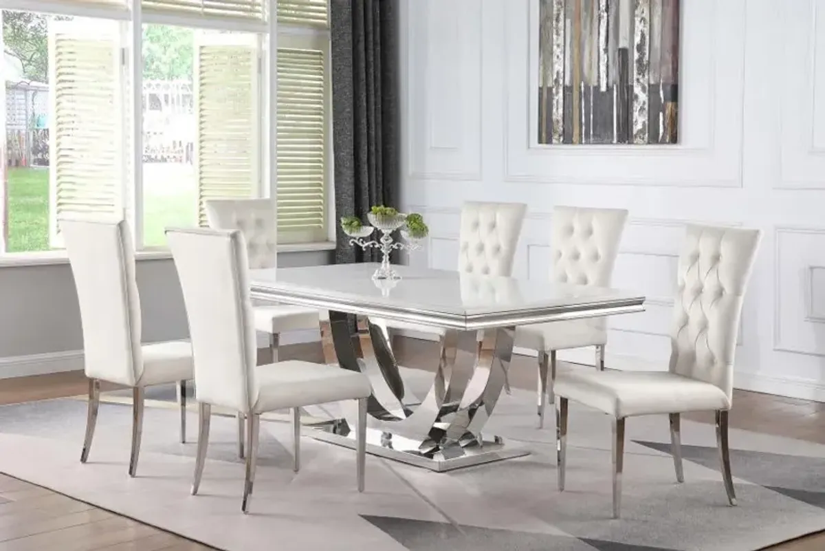 Kerwin Rectangle Faux Marble Top Dining Table White and Chrome