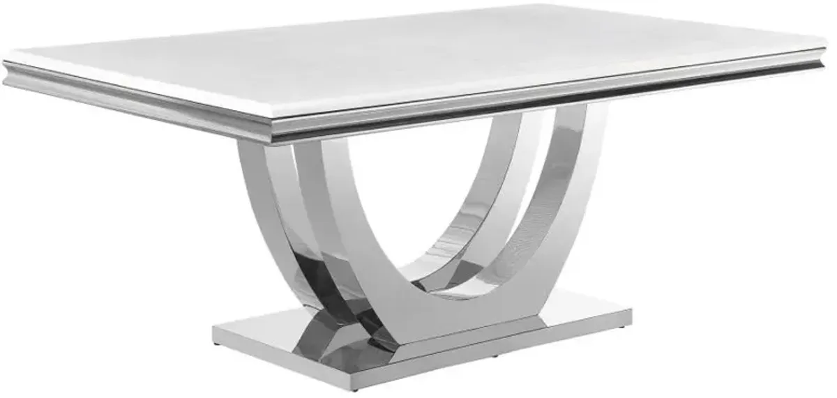 Kerwin Rectangle Faux Marble Top Dining Table White and Chrome