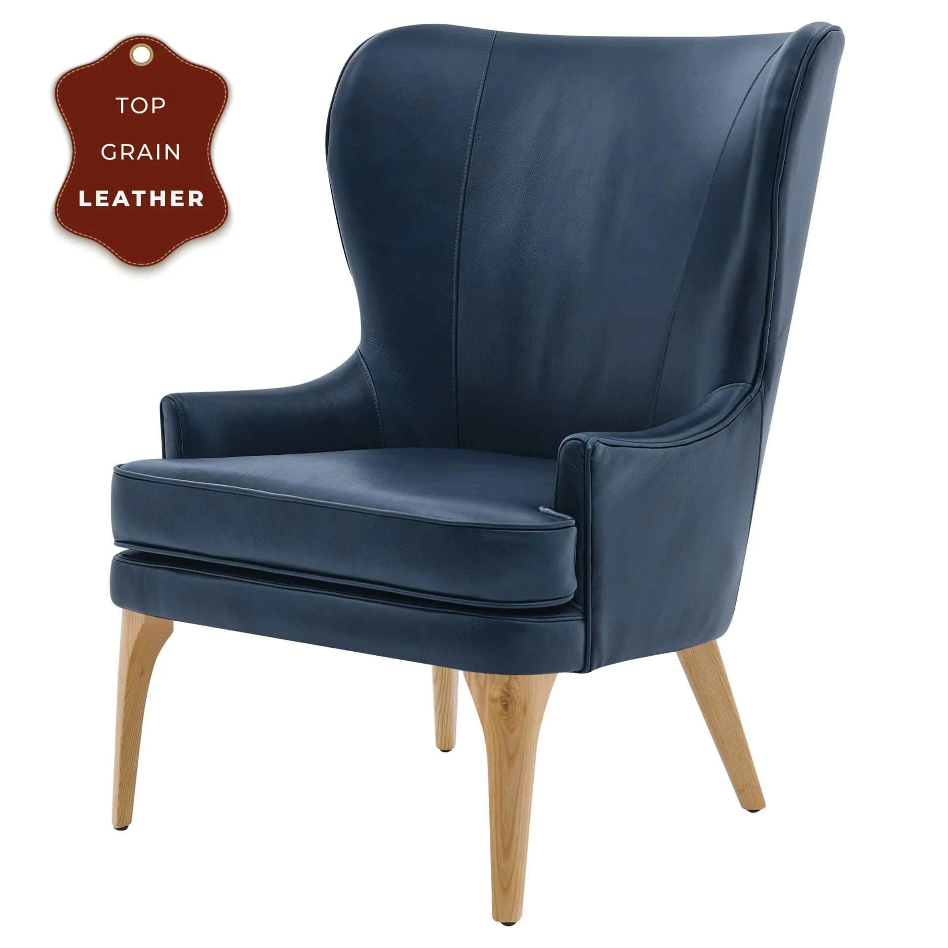 bjorn kd top grain leather accent chair, garrett blue