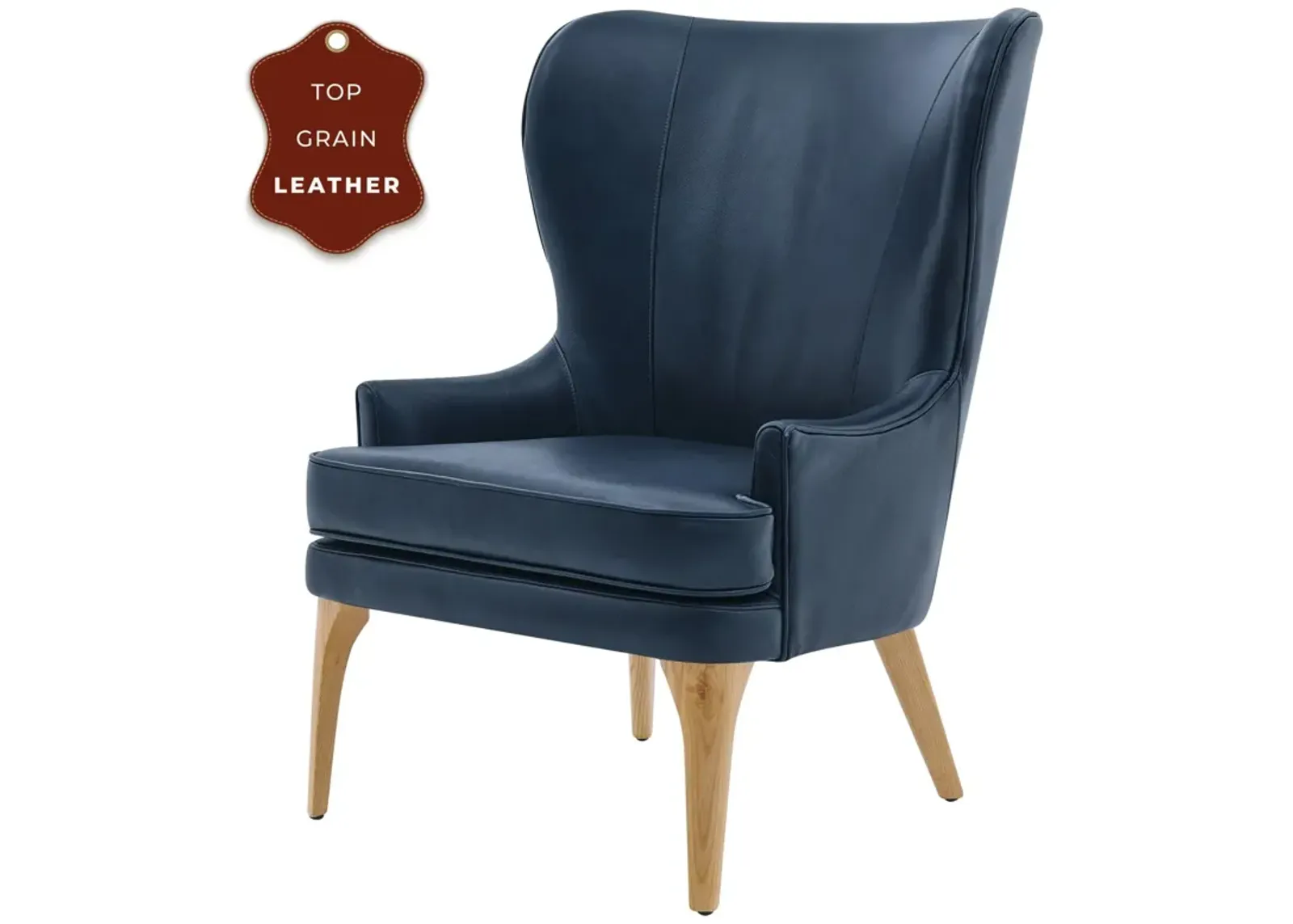 bjorn kd top grain leather accent chair, garrett blue