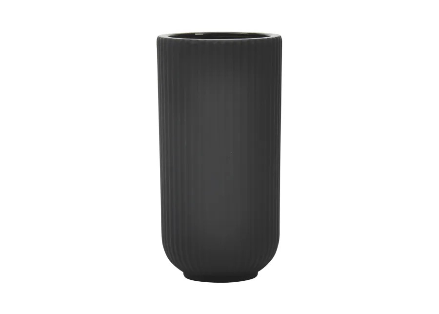 Cer, 9"h Ridged Vase, Black