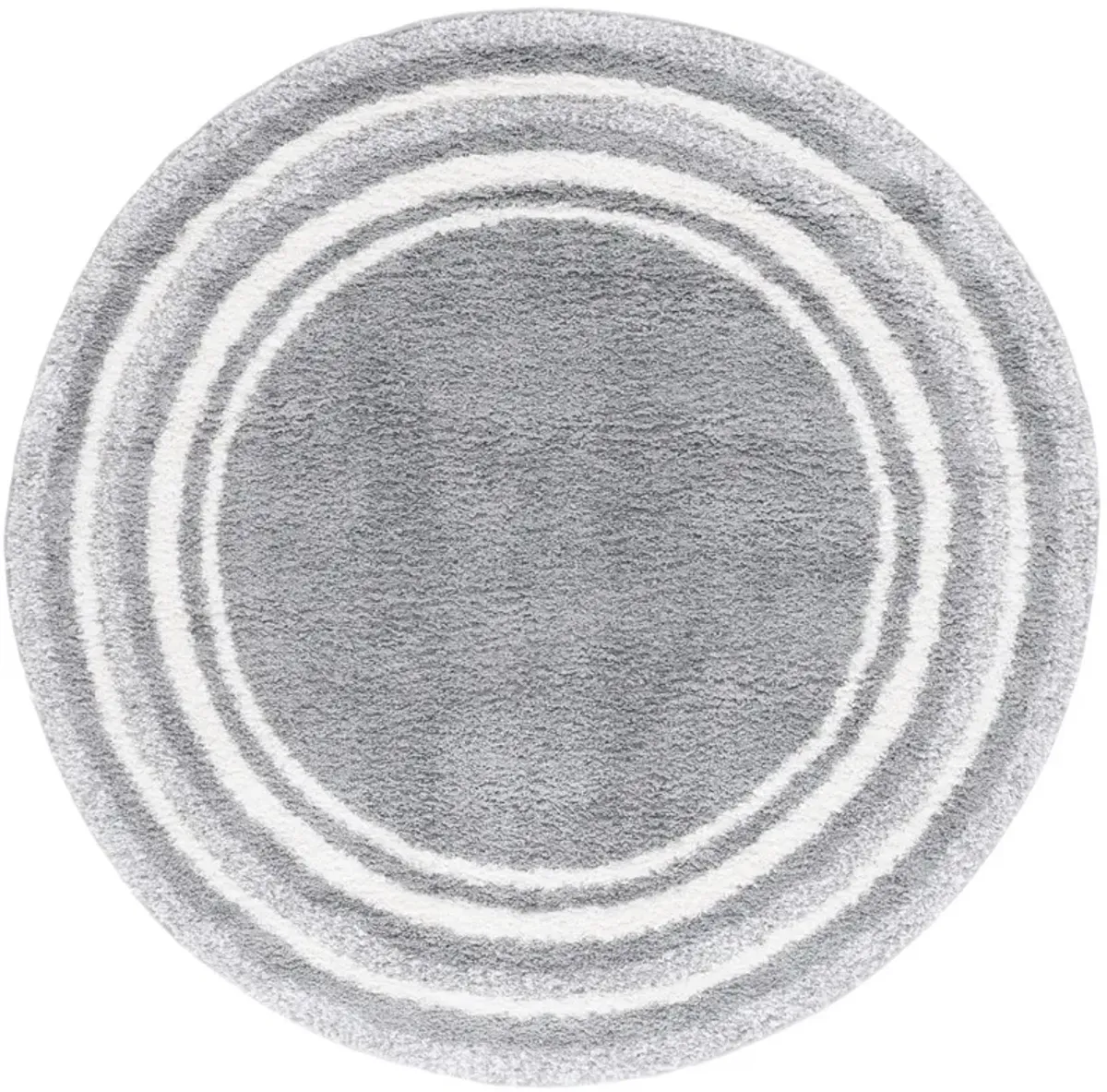 BORDER & STRIPE SHAG 251 Grey 6'-7' X 6'-7' Round Round Rug