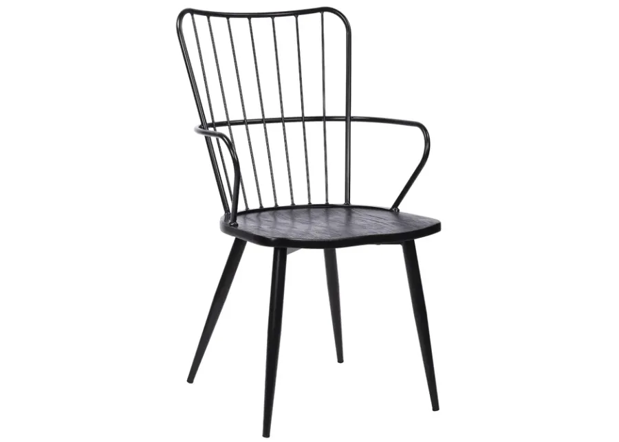 Parisa High Back Steel Framed Side Chair in Black Powder Coated Finish and Black Brushed Wood