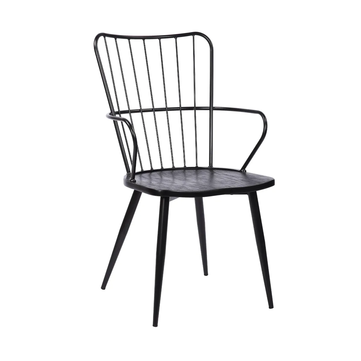 Parisa High Back Steel Framed Side Chair in Black Powder Coated Finish and Black Brushed Wood